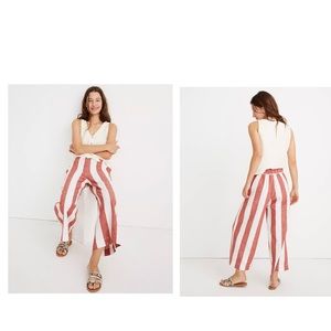 Madewell Huston Pull-On Crop Wide Leg Pants in Bold Red & White Stripe Small